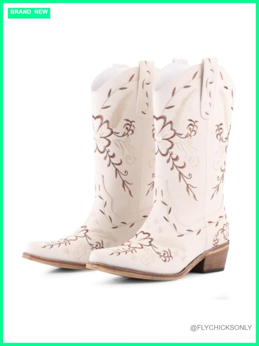 Floral Embroidered Cowboy Boots Pointed Toe Mid Calf Western Boots